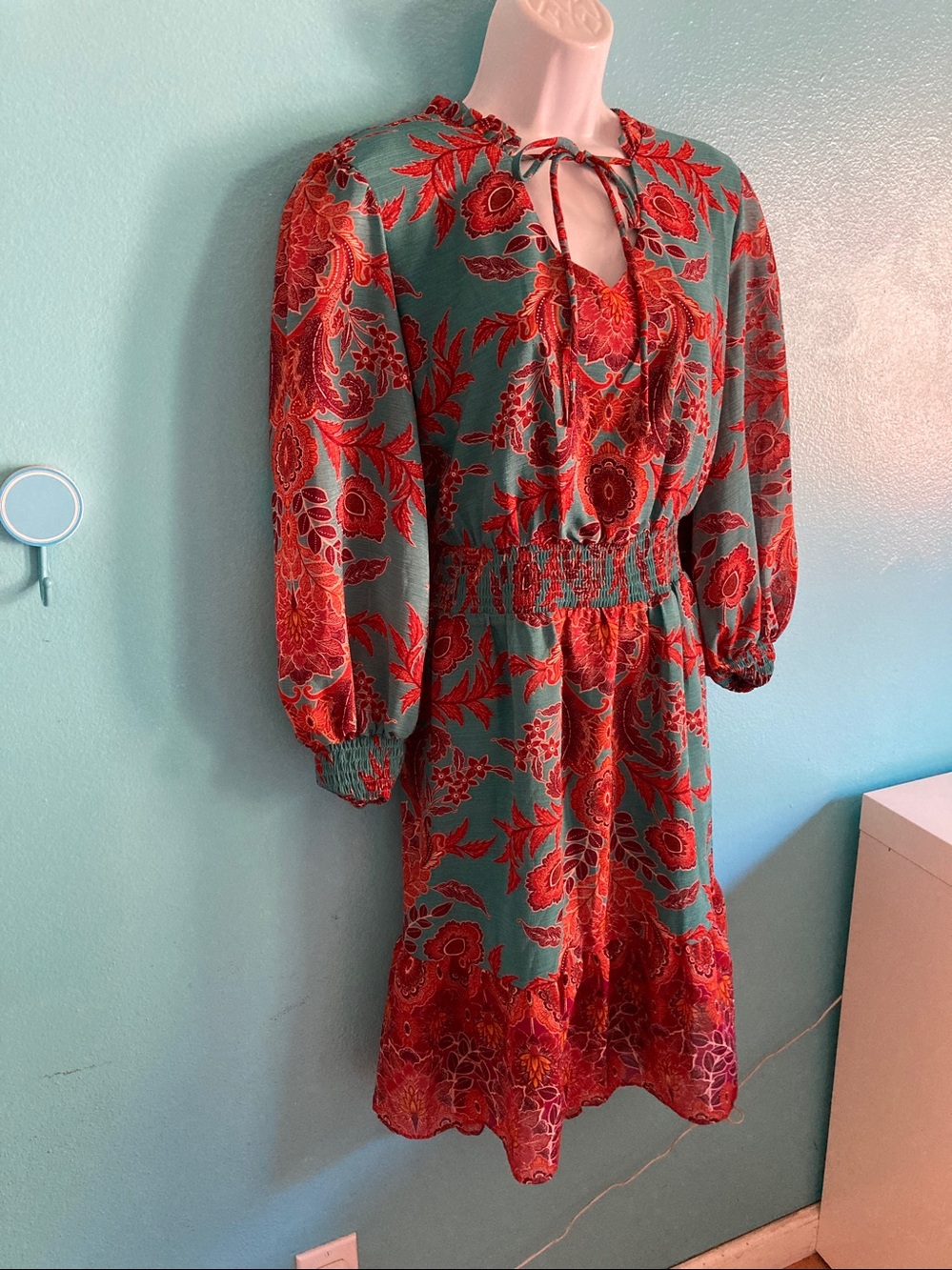 Julia Jordan NWT Dress Size 16 Teal Orange Autumn Floral Midi Lined